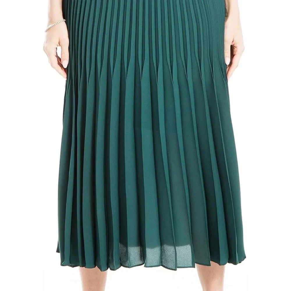 Green Emerald elastic waist Pleated Midi Skirt XS‎